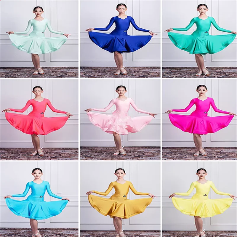 9 Colors Girls National Standard Ballroom Dance Competition Dress Latin Dance Professional Dress Stage Practice Wear