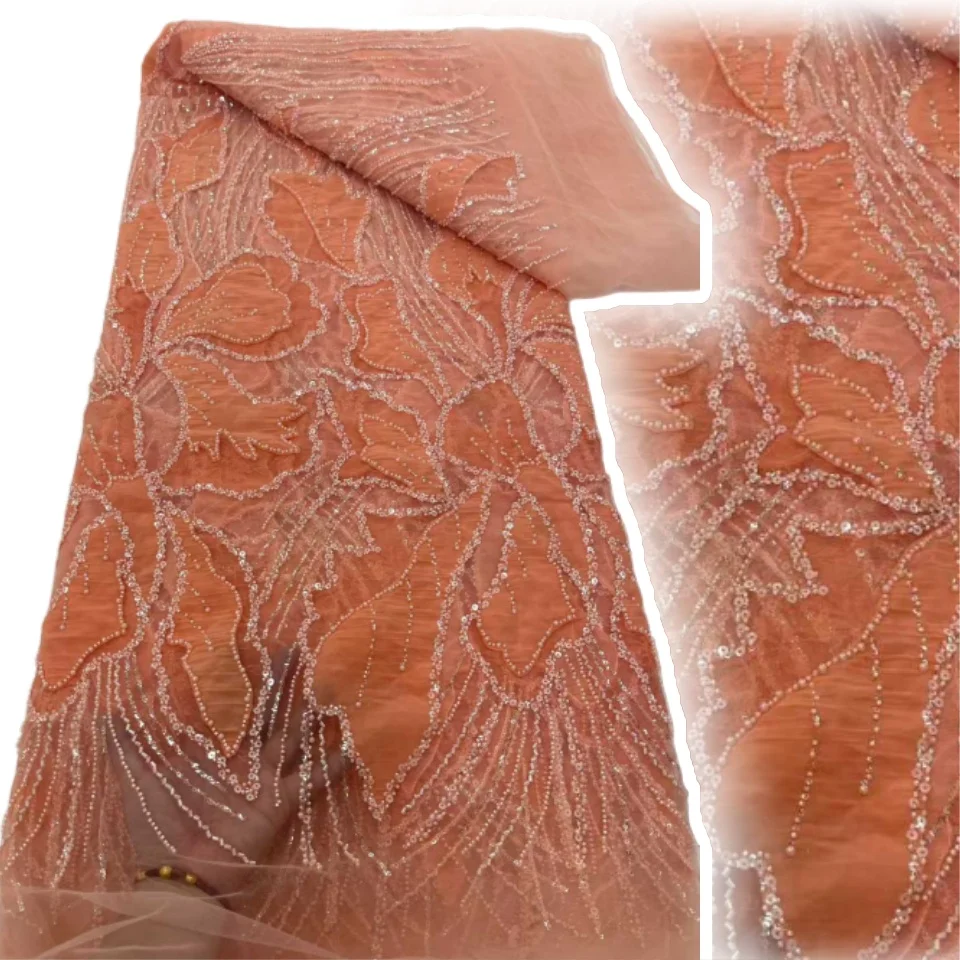 

Африканская кружевная ткань с блестками и бисером, 2022, высокое качество, вышивка, французская нигерийская кружевная ткань для свадебного шитья, материал CC1574