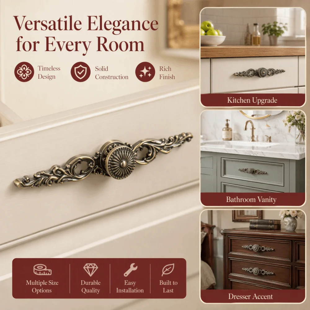 Zinc Alloy Cabinet Handles And Knobs Antique Green Bronze Finish Drawer Pulls European Style Metal Material