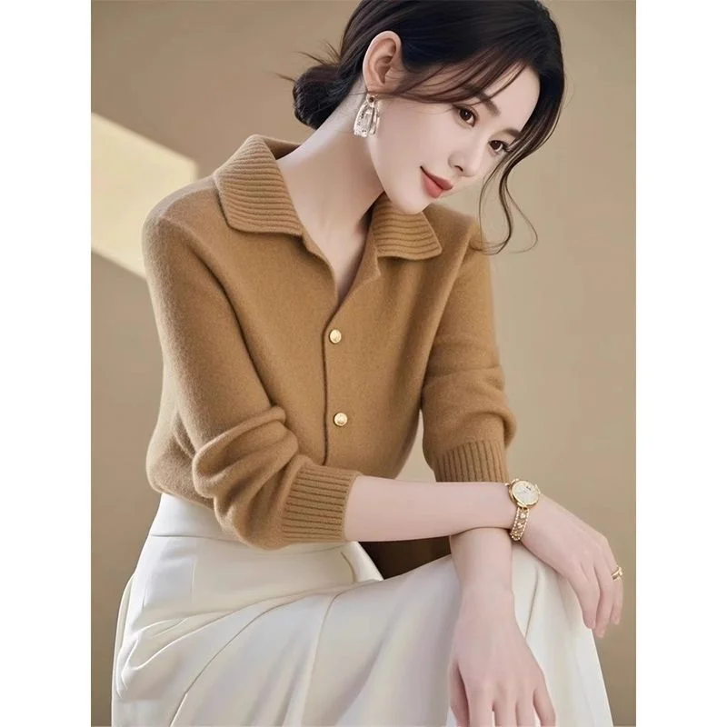 

Dalong Knitted Sweater Women's Spring Style 2026 New Basic Top Small Size No Pilling Collar Long Sleeve Casual Wear