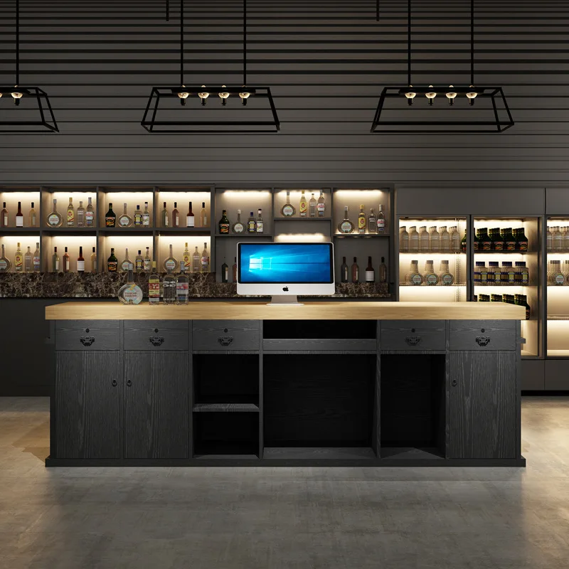 Meja Kasir Restoran Bar Gaya Cina Baru Homestay Mewah Meja Kasir Kayu Solid Perabot Meja Resepsionis JT40C