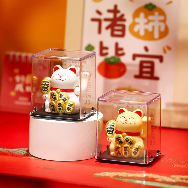 Solar Powered Lucky Cat 2 Inch Mini Cute Solar Waving Cat Lucky Wealth Welcoming Cat for Home Car Decoration Solar Waving Cat