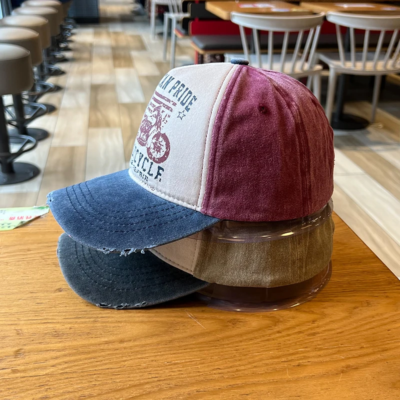 Hat Female Retro Washed Ripped Letter-Printing Peaked Cap Tide Male All-Season Sunshield Baseball Cap