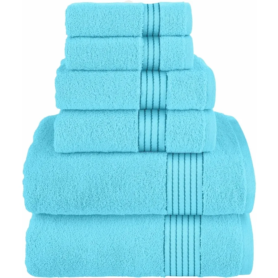 Solid Print Cotton Towel Set with Hand Towels Aqua 6 Count