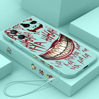 Crazy Joker Sorriso Grotesco Phone Case For iPhone 16 15 14 13 12 11 8 7 Mini Pro Max Plus Liquid Left Rope Silicone Soft Cover