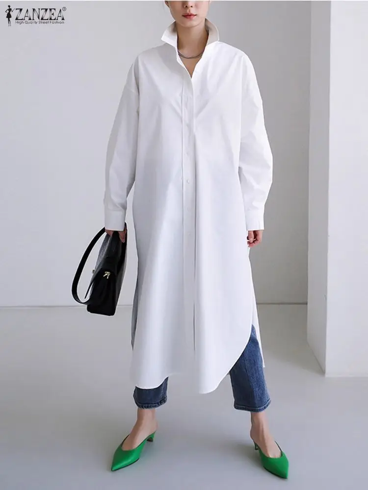 

ZANZEA Women Fashion Shirts Robe Autumn Long Sleeve Buttons Office Casual Elegant Blouse Solid Work High Street Long Tops 2025