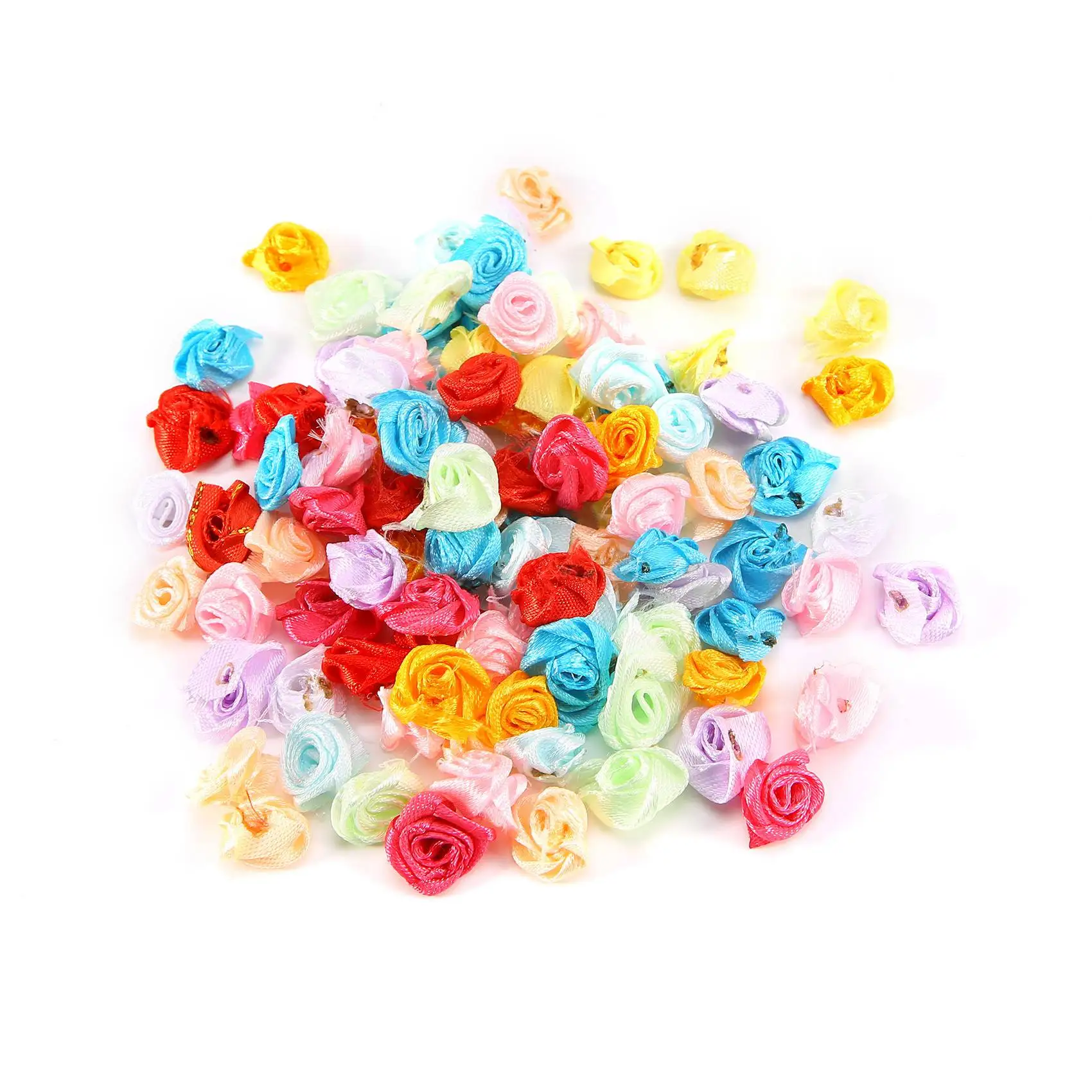 Mini cinta Rosa satinada hecha a mano, Rosettes de tela, apliques de flores para decoración de boda, accesorios de costura artesanal, 100 unids/lote