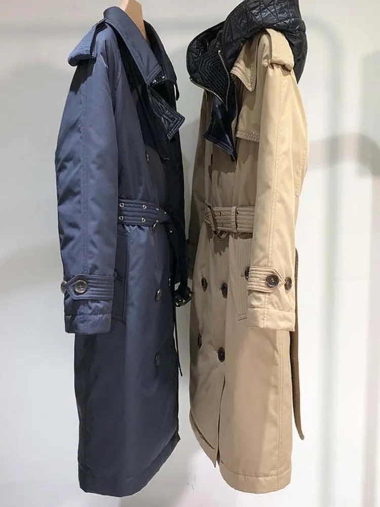 90% White Duck Down Jackets And Coat With Hooded For WInter Down Jacket Hooded Double Breasted Casual Long Trench Parkas