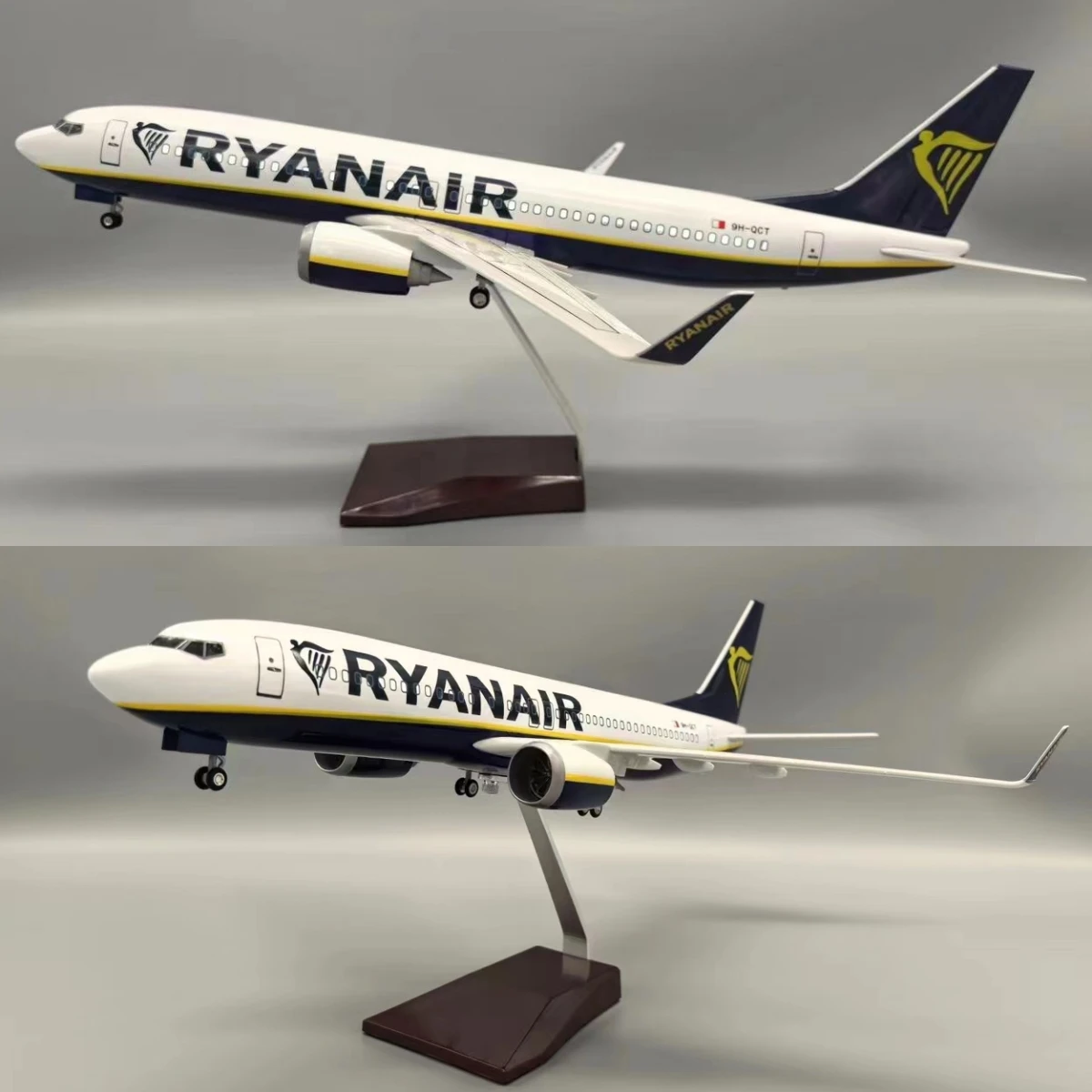 Avião de resina fundido com luzes LED, Ryanair, Escala 1:85, 47cm, 737, Canadá