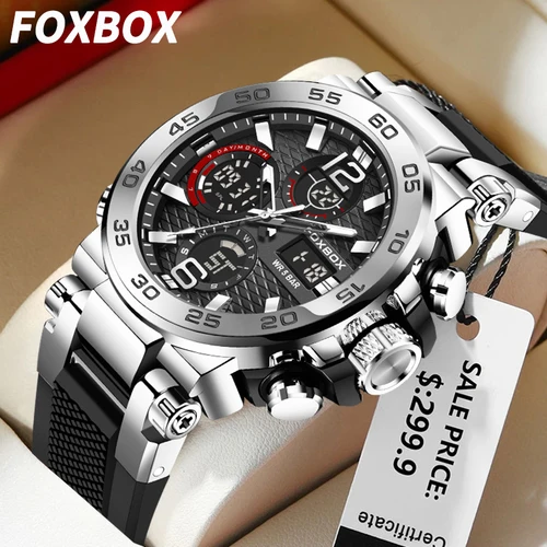LIGE FOXBOX, reloj electrónico de lujo a la moda para hombre, LED, doble Digital, analógico, informal, deportivo, relojes de cuarzo resistentes al agua para hombre, regalo con fecha