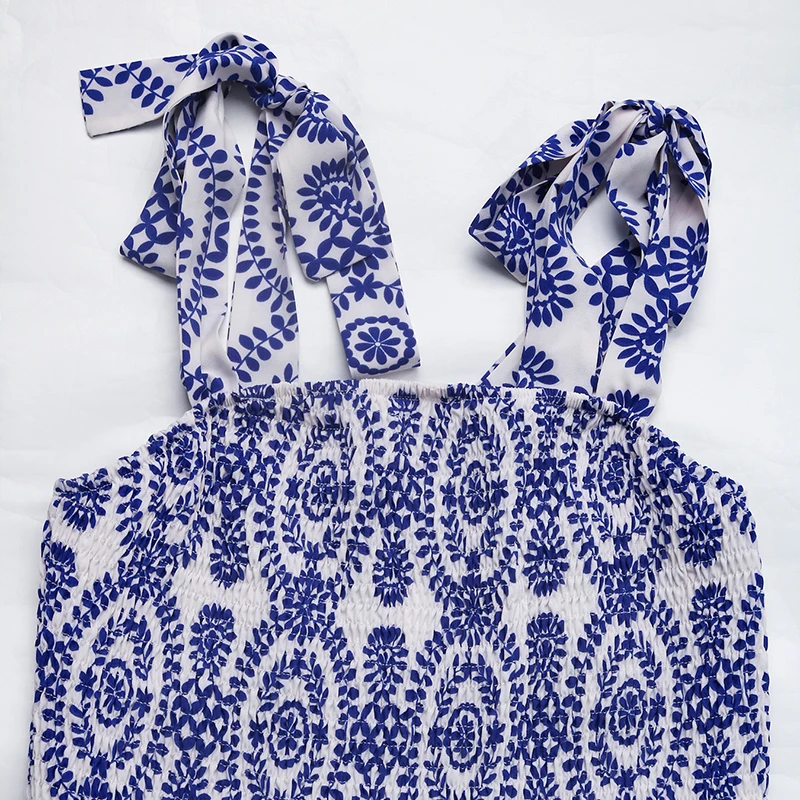 Feminino azul branco estampa geométrica gravata ombro fenda maxi vestido verão boho casual festa férias ajuste fino