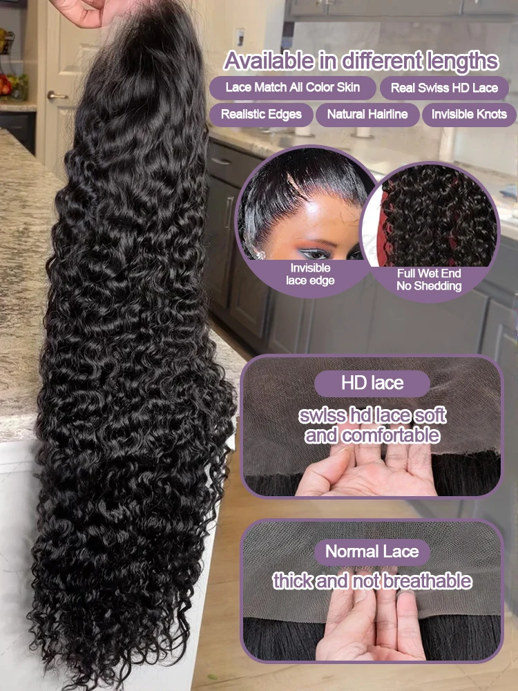 40 بوصة موجة عميقة شعر مستعار أمامي شعر الإنسان 100 أسود مجعد أمامي الدانتيل موجة المياه 13X6 Hd الدانتيل الجبهة كامل 360 شعر مستعار دانتيل شعر مستعار أنثى
