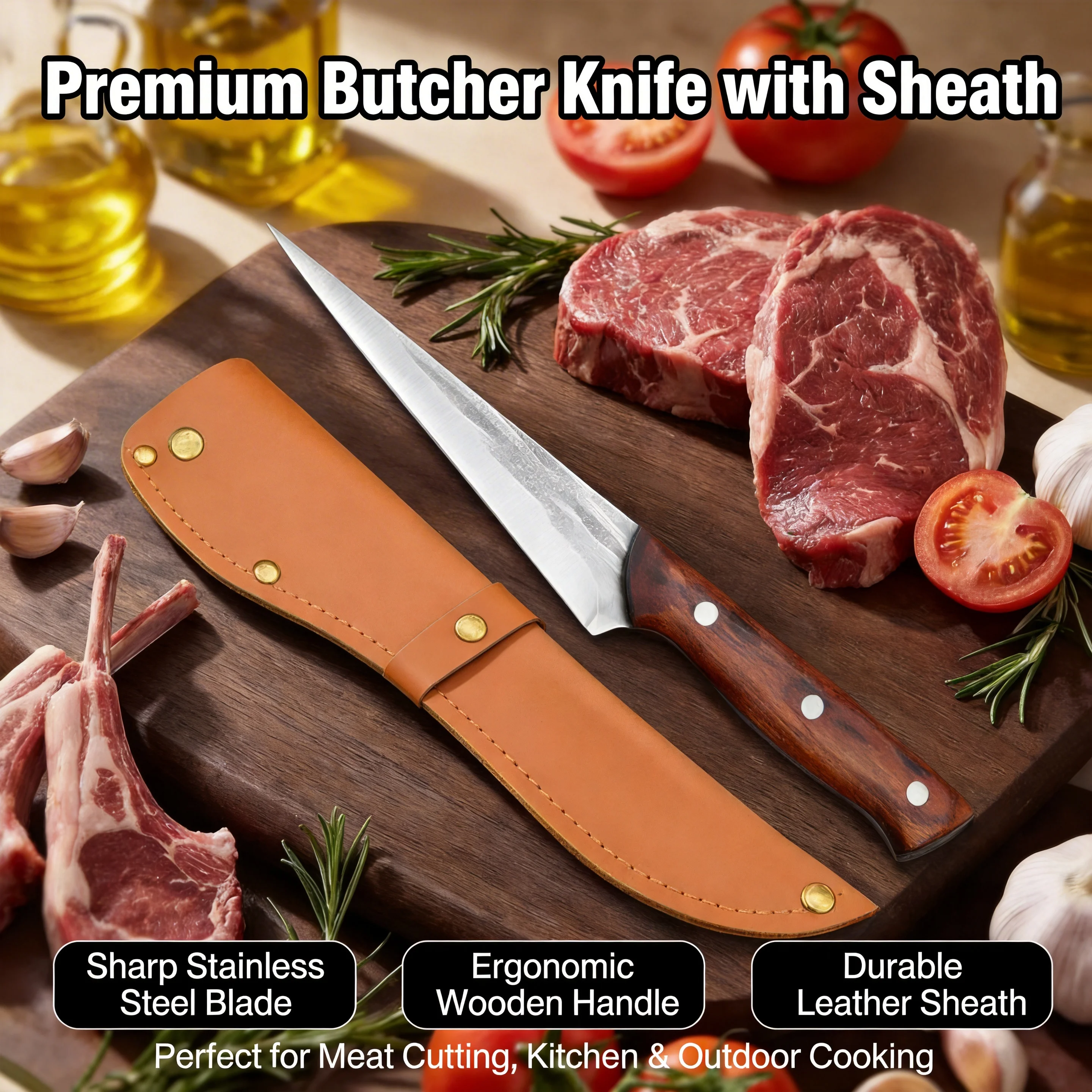 

Hand-Forged Boning Knife - Professional Slicing Knife for Fish, Fruits, and Steak, Ergonomic Wooden Handle for Superior Grip