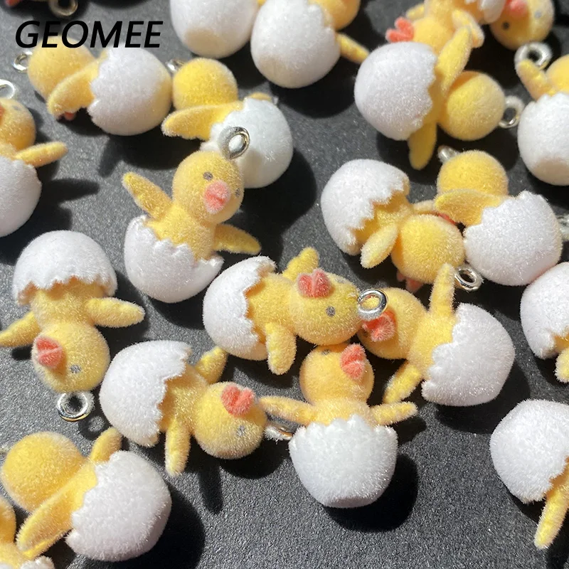 10/20/30pcs Flocked Broken Egg Small Chicken Resin Charms Bulk Wholesale Cute 3D Yellow Chick Pendant For Earring Jewelry Make