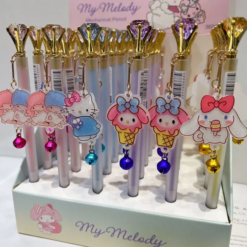 Sanrio 36pcs Mechanical Pencil Kawaii Hello Kitty Kuromi Student Writing Tools Cute Pendants Signature Pens Stationery Gifts