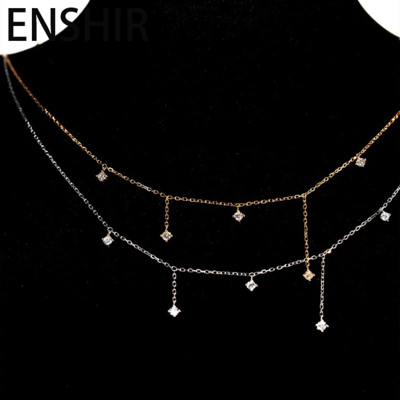 ENSHIR Geometry Zircon Tassels Pendant Necklace For Women Simple Cool Clavicle chain Temperament Jewelry Gifts Party Wholesale