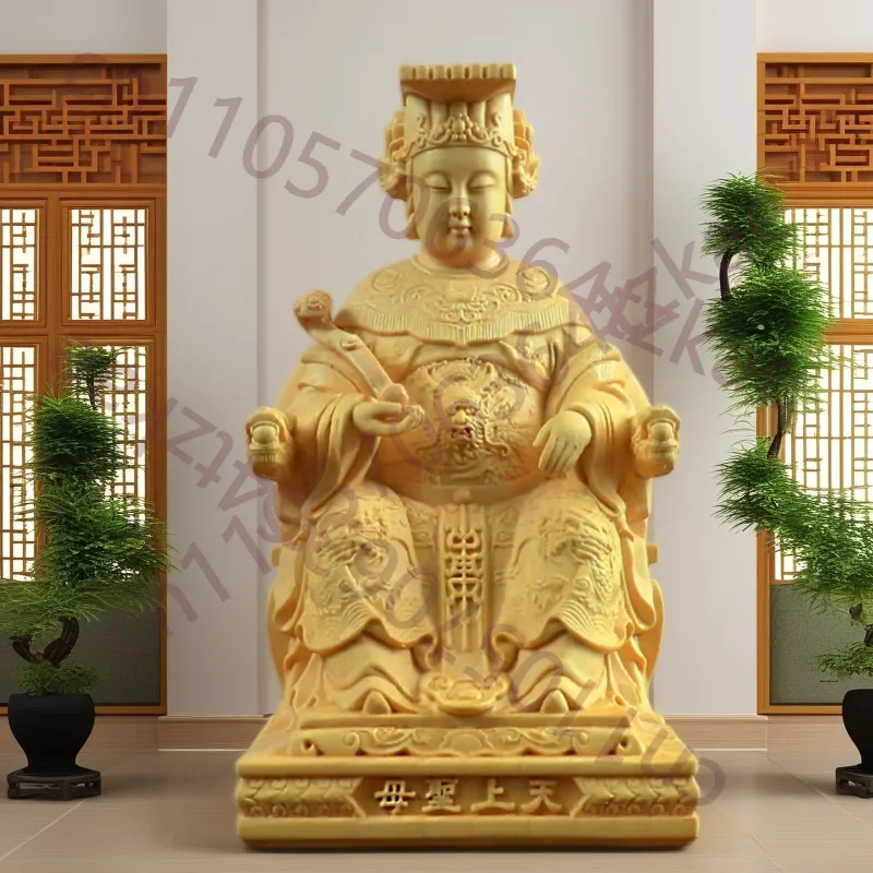 Natural Boxwood Chinese Goddess Mazu Statue Traditional Culture Mazu Wooden Carvings Sea Goddess Home Room Decoration Figurines