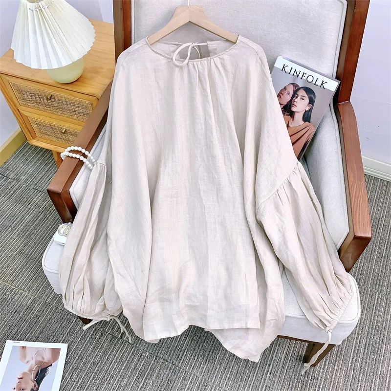 

Loose Fit Linen Cover up Top Slimming Sun Protection Long Sve round Ne Mid-Length Casual Women's irt Summer 2024