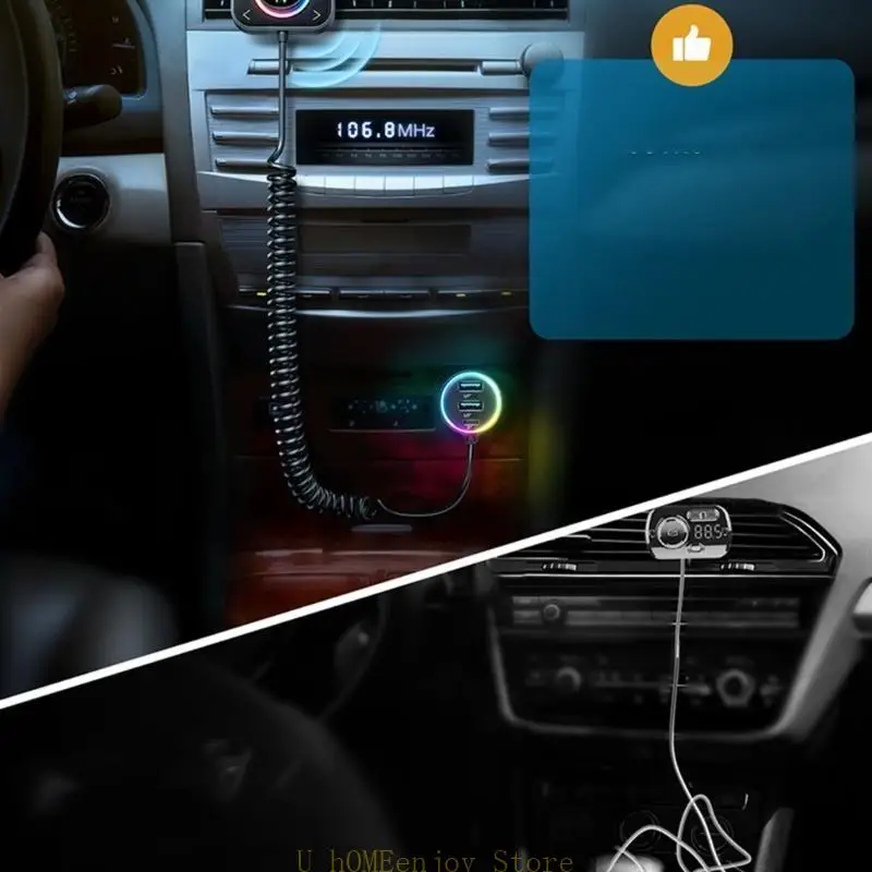 B0KF Bluetooth-compatible Adapter for Car, Wireless FM Radio Transmitter, Handsfree Calling & Receiver MP3 Music Player