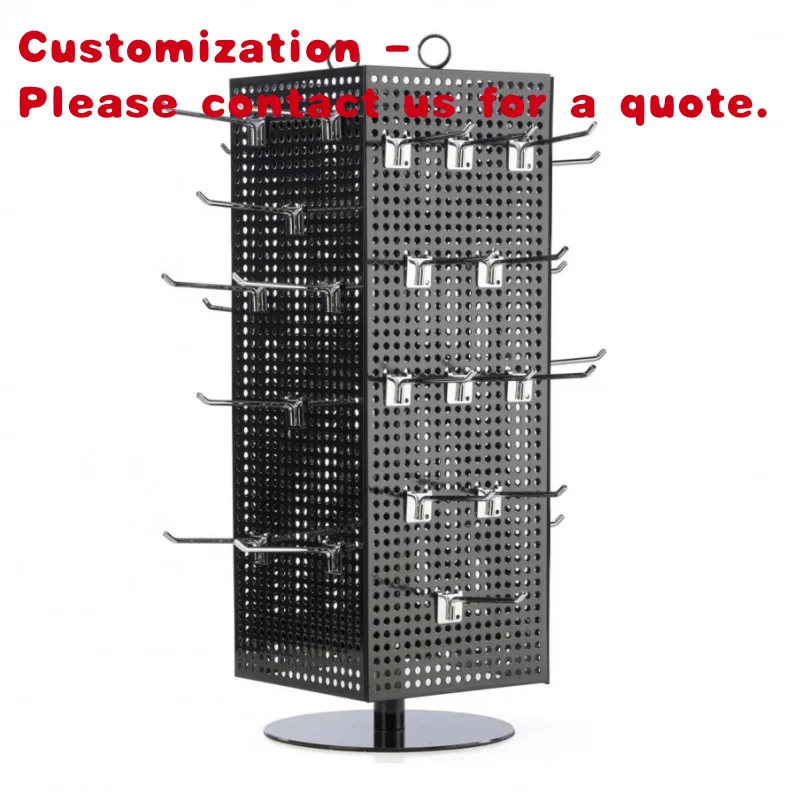 custom.Four Sides Rotating Pegboard Display Stand Steel Rack ,Jewelry Display Stand with Hooks
