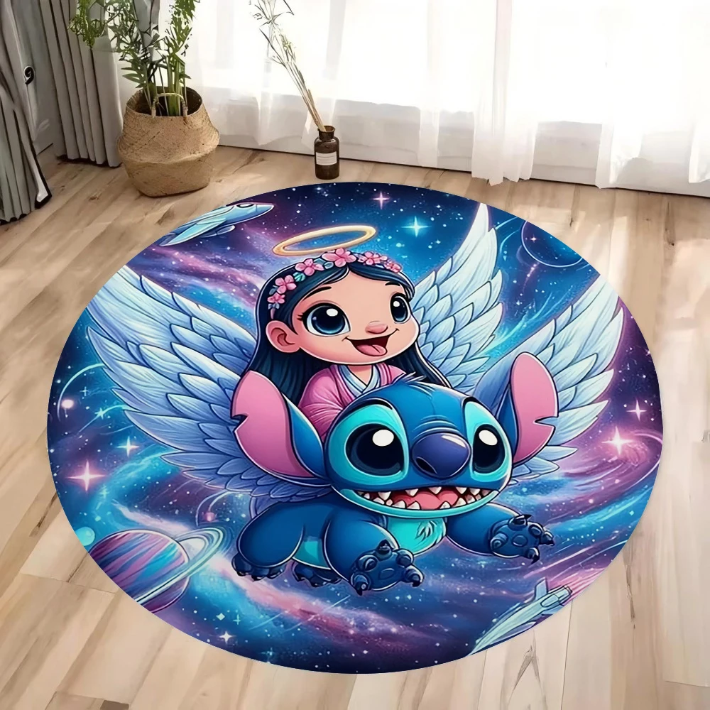 New MINISO Disney Stitch Printed Round Carpet Kid's Play Crawling Soft Non-slip Floor Mat Living Room Chair Decor Soft Area Rug