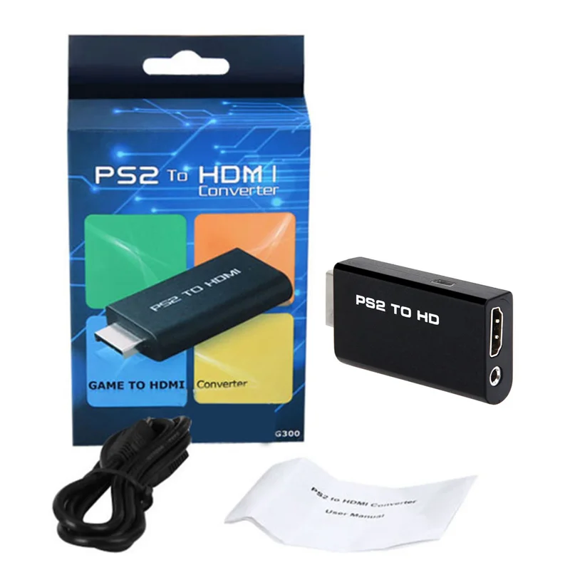 50pcs For PS2 to HDMI-Compatib Converter plug ps2hdmi Audio Video Adapter with 3.5mm Audio Output Supports For PS2 Display Modes