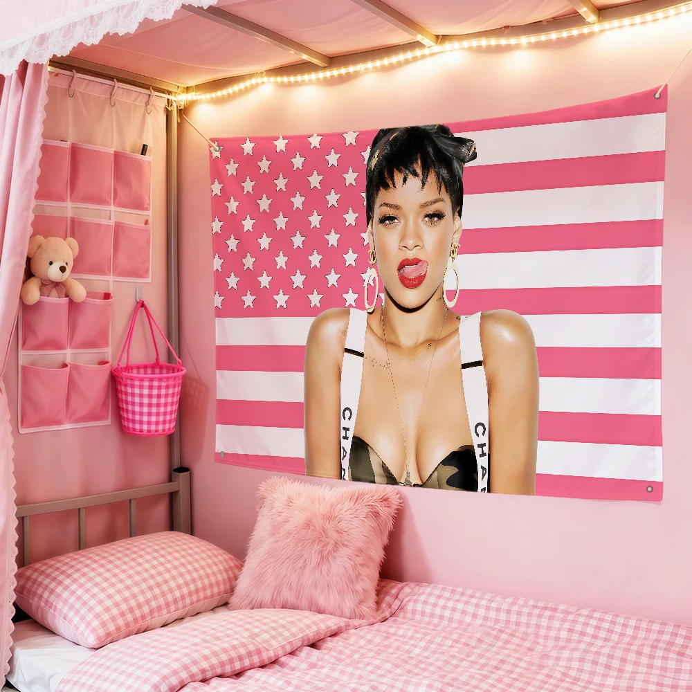 Engraçado fanart cantor b-badgalriri r-rihannos bandeira quarto dormitório acampamento festa em casa ao ar livre presente banner clube parede pendurado decoração