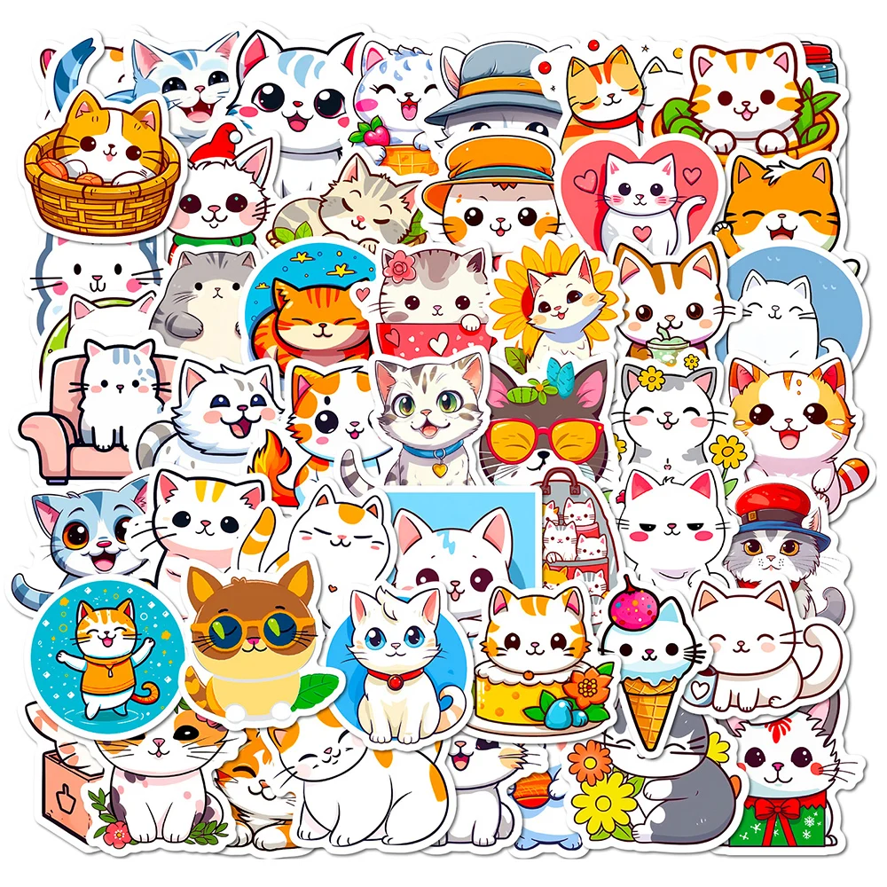 

10/30/50pcs Cute Catroon Cat Graffiti Stickers Kids Toys Notebook Diary Laptop Suitcase Fridge Waterproof Kawaii Cartoon Sticker