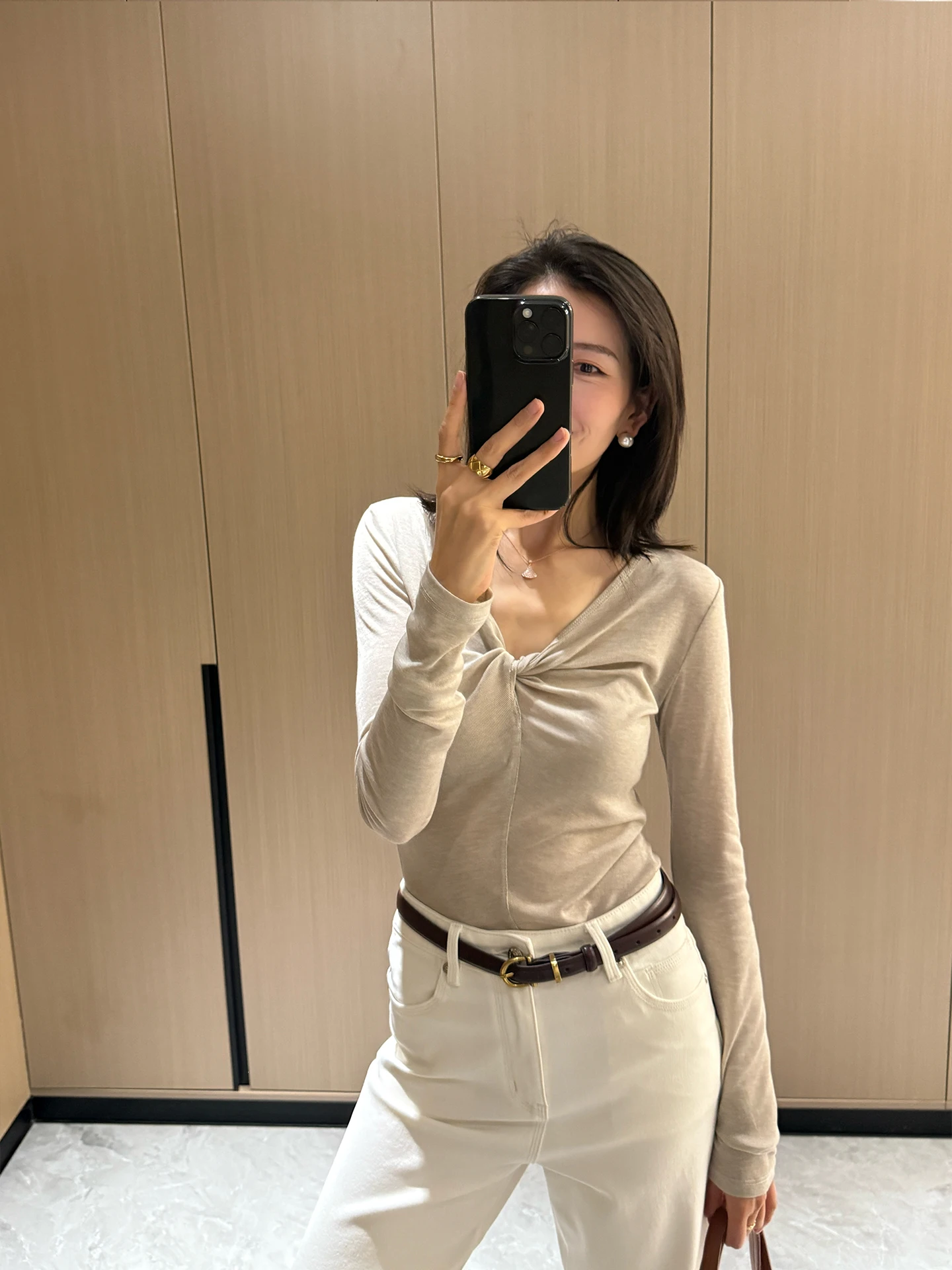 

Slim Fit V-Ne Long Sve Knitwear Women's Elastic Faion Top Bla Oats Base irt Soft French Sle Wool Blend