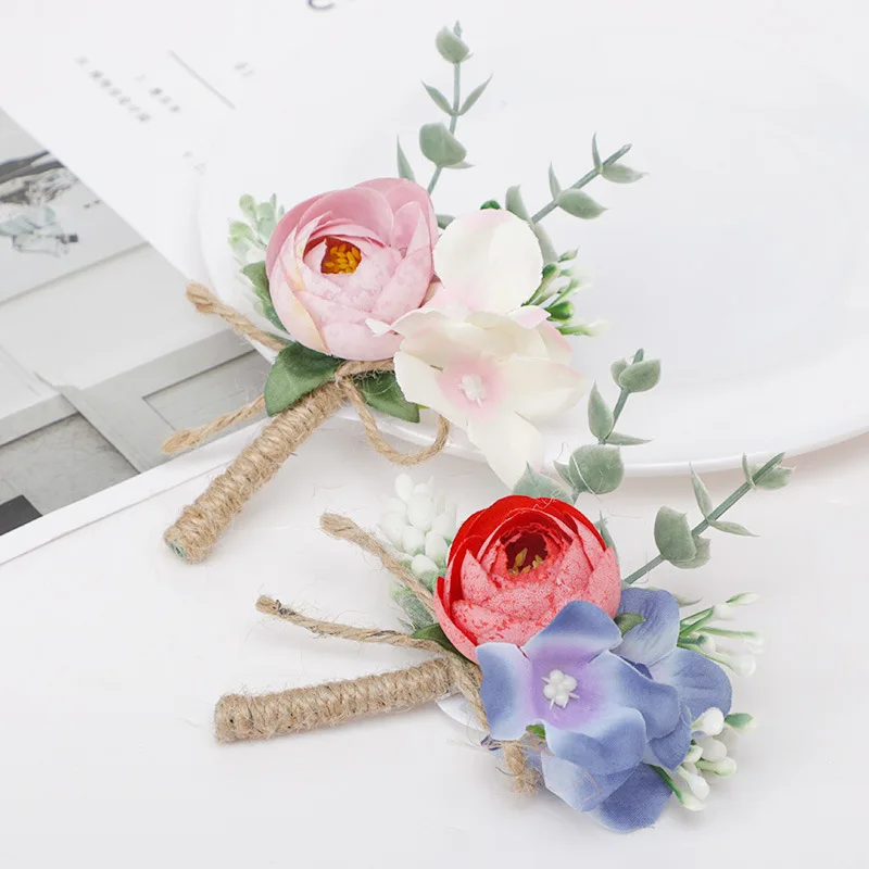 1pcs, Wedding Wrist Flower Maid of Honor Sister Group Wrist Flower Korean Mori Rose Wrist Flower Groom Brooch Corsage Set