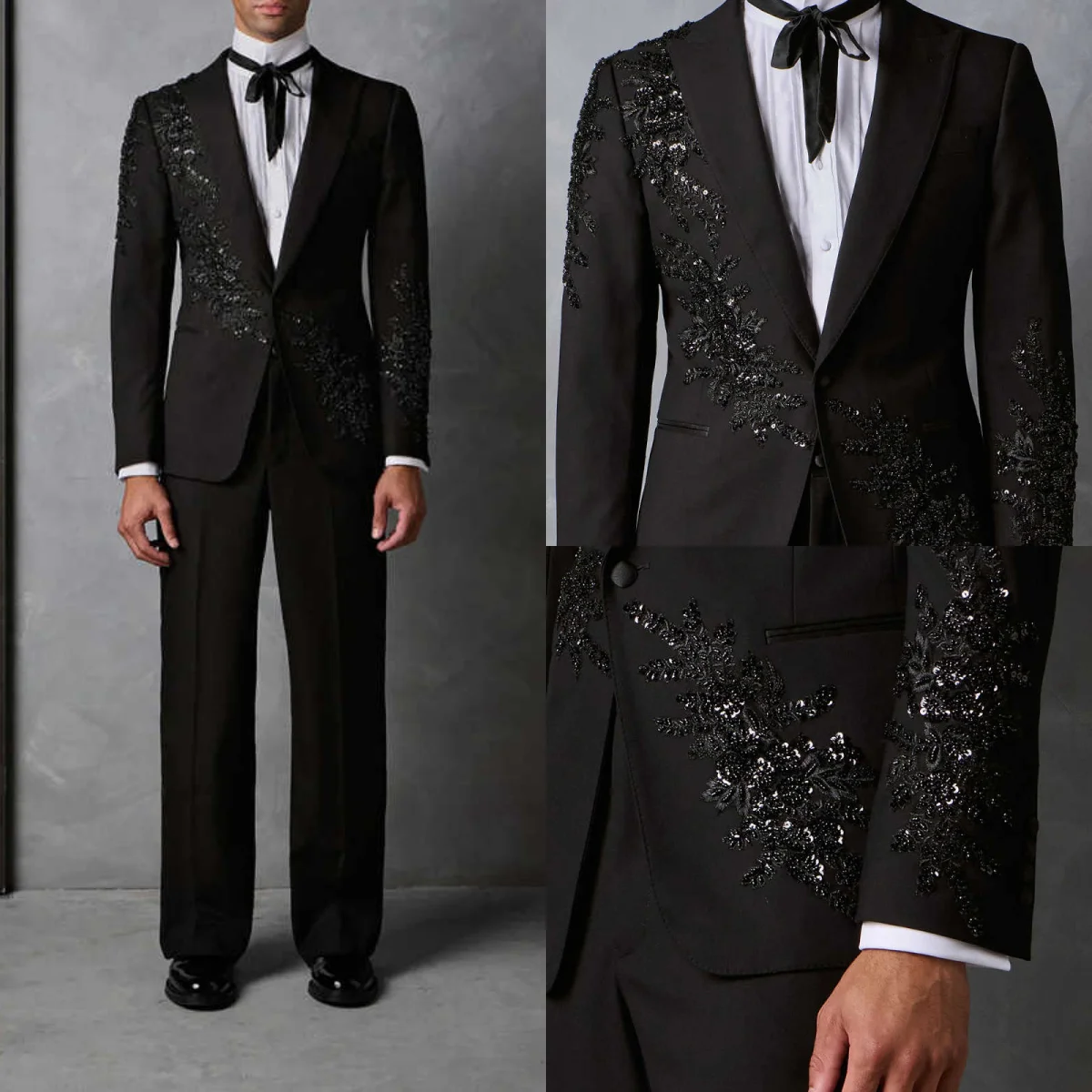 

Fashion Sequins Peaked Lapel Men Tuxedos One Button Beadeds Jacket Blazer Prom Evening Party Customized Outfits