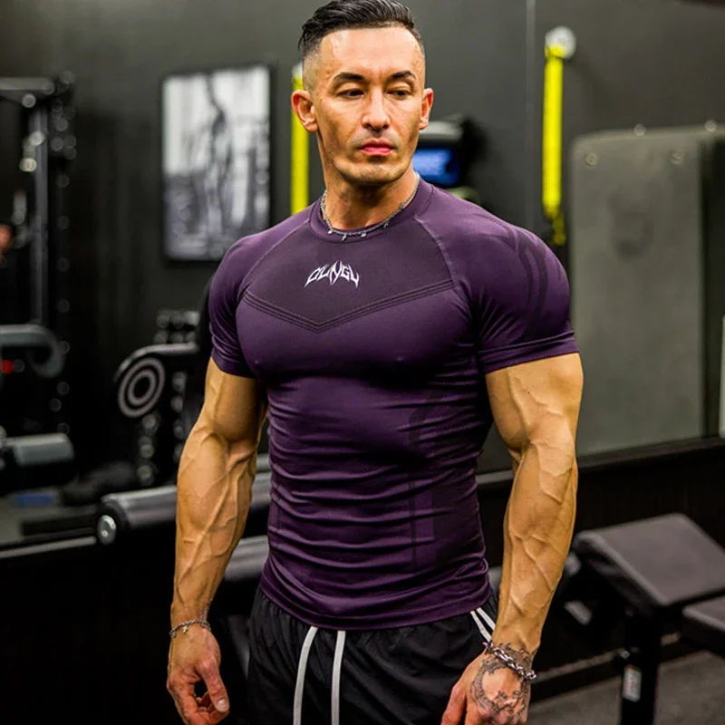 Sports T-shirt Men's Tight Fitness Suit High Elasticity Quick-drying American Tight Fashion Muscle Leg Training Short Sleeve