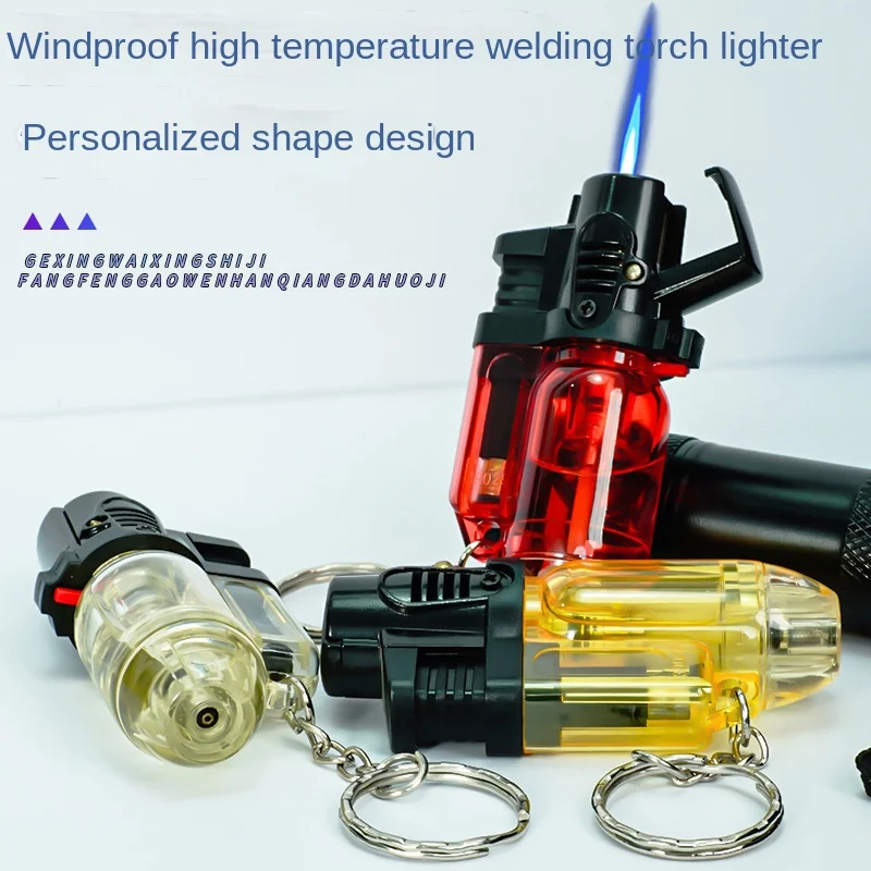 Mini Keychain Transparent Oil Compartment Direct Injection Small Gun Butane Inflatable High-grade Boutique Windproof Lighter