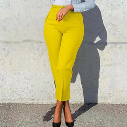 Women Shiny Yellow Black Capris Pants High Waist Trousers Office Work Lady Full Length Summer Bottoms Capris Spring Autumn