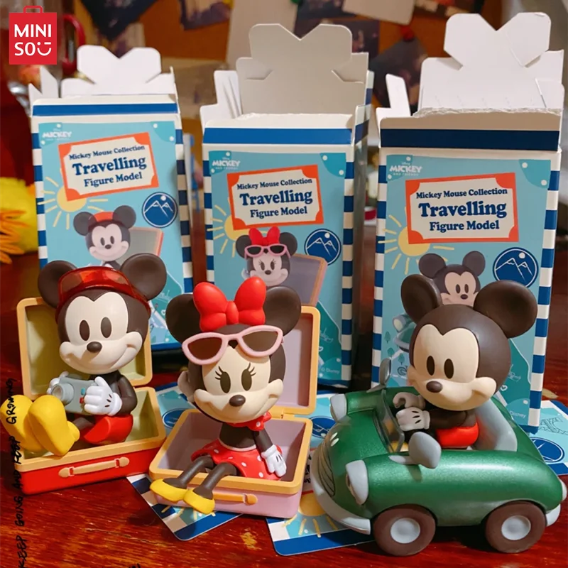 MINISO Blind Box Disney Mickey Mouse Series Travel Themed Model Donald Duck Minnie  Ornament Children's Toy Birthday Gift