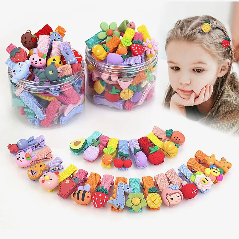 26Pcs/Box Baby Bows Hair Clips Girls Cartoon Hairpins Ins Fruit Hairclip For Kids Cute Flower Print Side Pin Hair Accessories