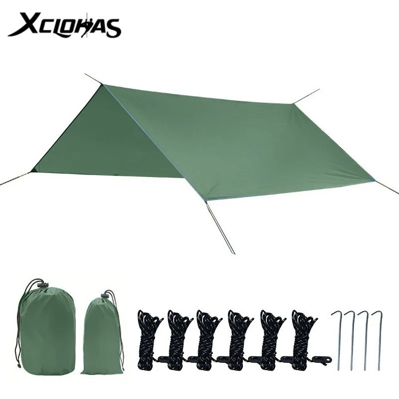 Waterproof Tarp Tent Shade Hammock Rain Fly Awning 210T Silver Coating Cloth Outdoor Camping Sunshade Garden Beach Sun Shelter