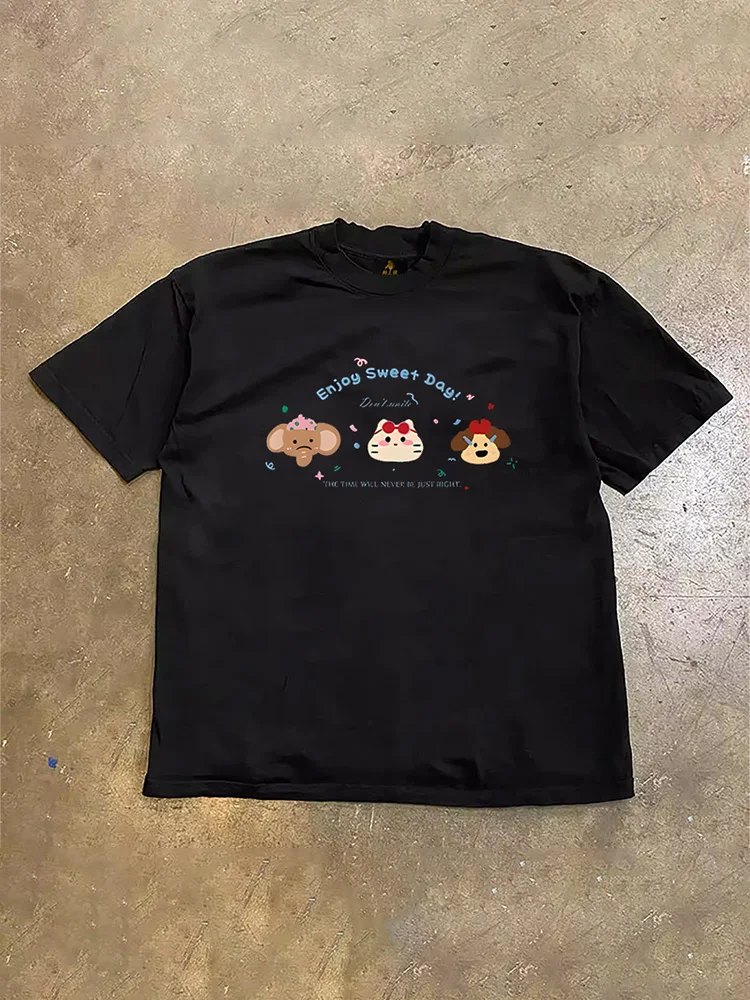 Loose Fit Cotton Short Sleeve T-Shirt Unisex Casual Comfortable Breathable Pure Cotton Double Thread T-Shirt for Summer