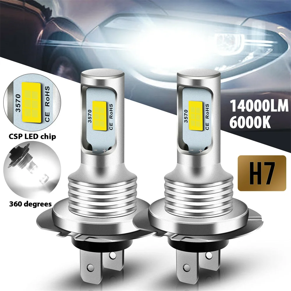 2Pcs H7 H4 Led Car Headlight  Super Bright CSP LED Headlight Fog DRL Bulbs Kit High Low Beam White