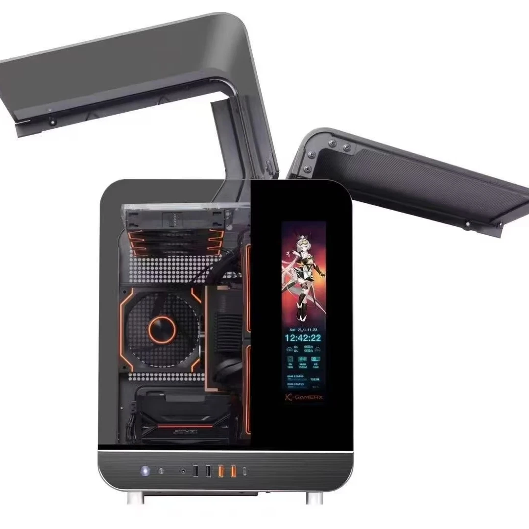 2025 New Cool Curved Glass Design Computer Case 360-Degree Surround View ATX/MATX Compatible Supercar-Looking Gaming Case PC