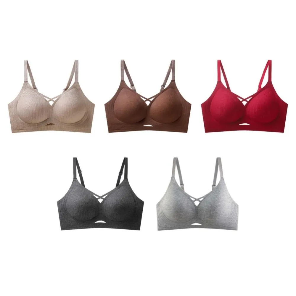 Sutiã fino oco sem costura, sutiã à prova de choque sem rastros para mulheres, cor sólida, íntimo, sem fio, profundo, v, meninas, mulheres