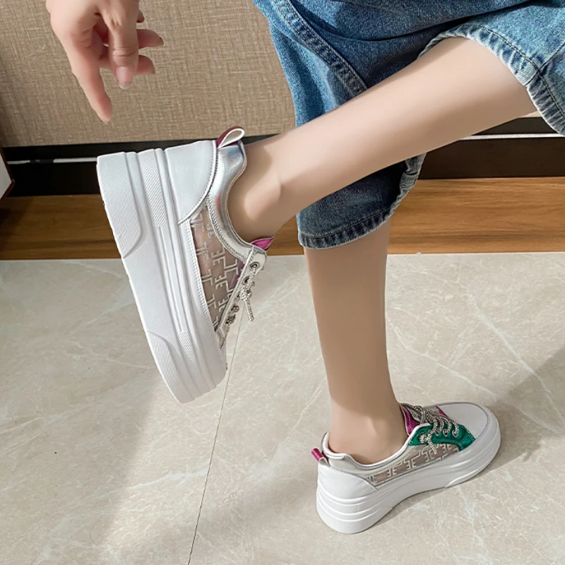 Shoes for Women 2023 Fashion Lace on Women's Vulcanize Shoes Platform Women Sneakers Summer Ladies Casual Shoes Mesh Sneakers