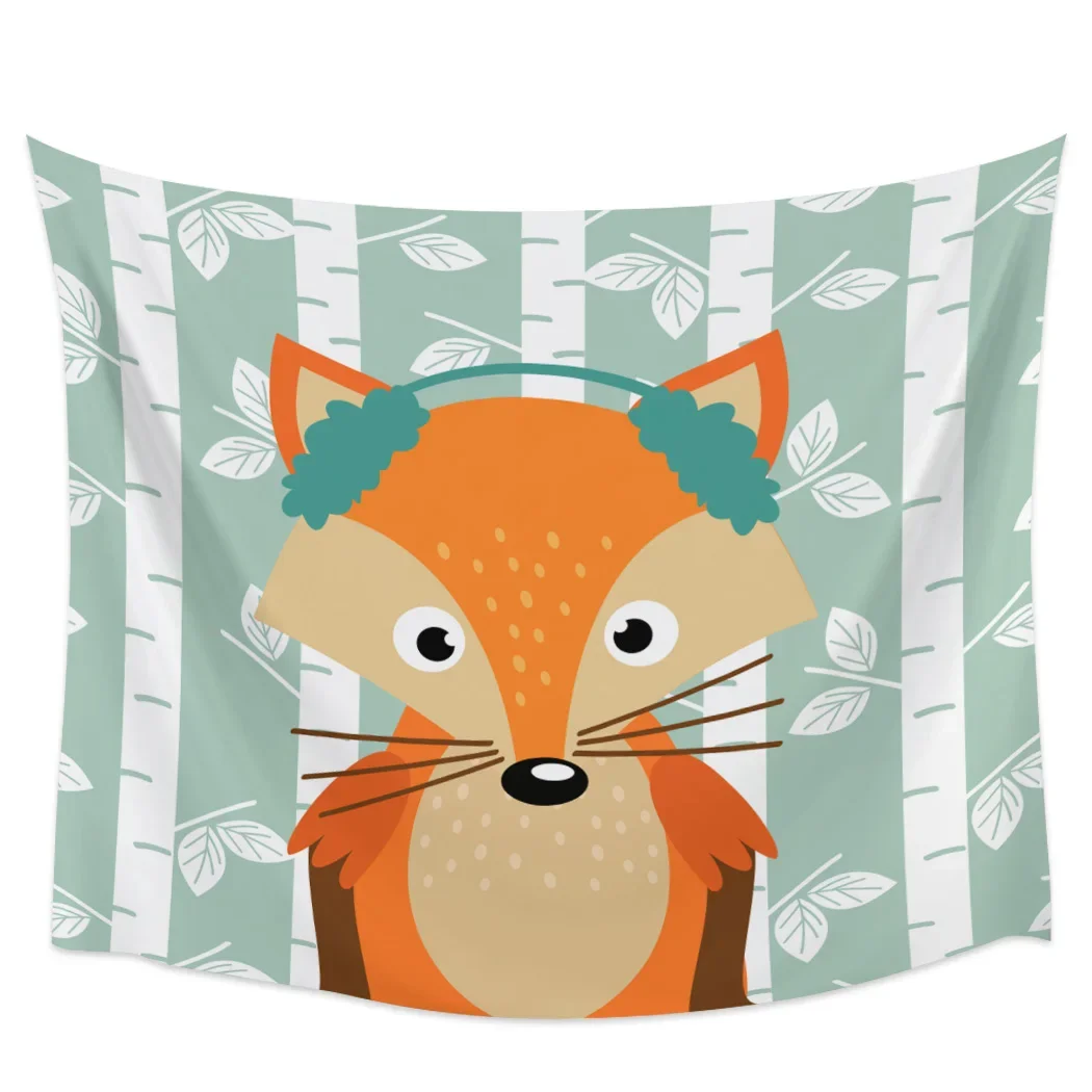 Cartoon Fox White Birch Tapestry Background Wall Covering Home Decoration Blanket Bedroom Wall Hanging Tapestries