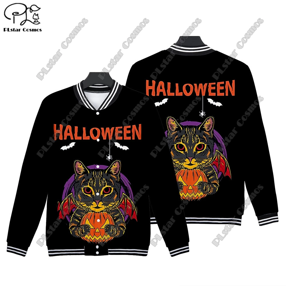 3D Printing Halloween Series Pumpkin Bat Skull Black Cat Pattern Genuine Full Snap Button Jacket Unisex Winter New Arrival  -1