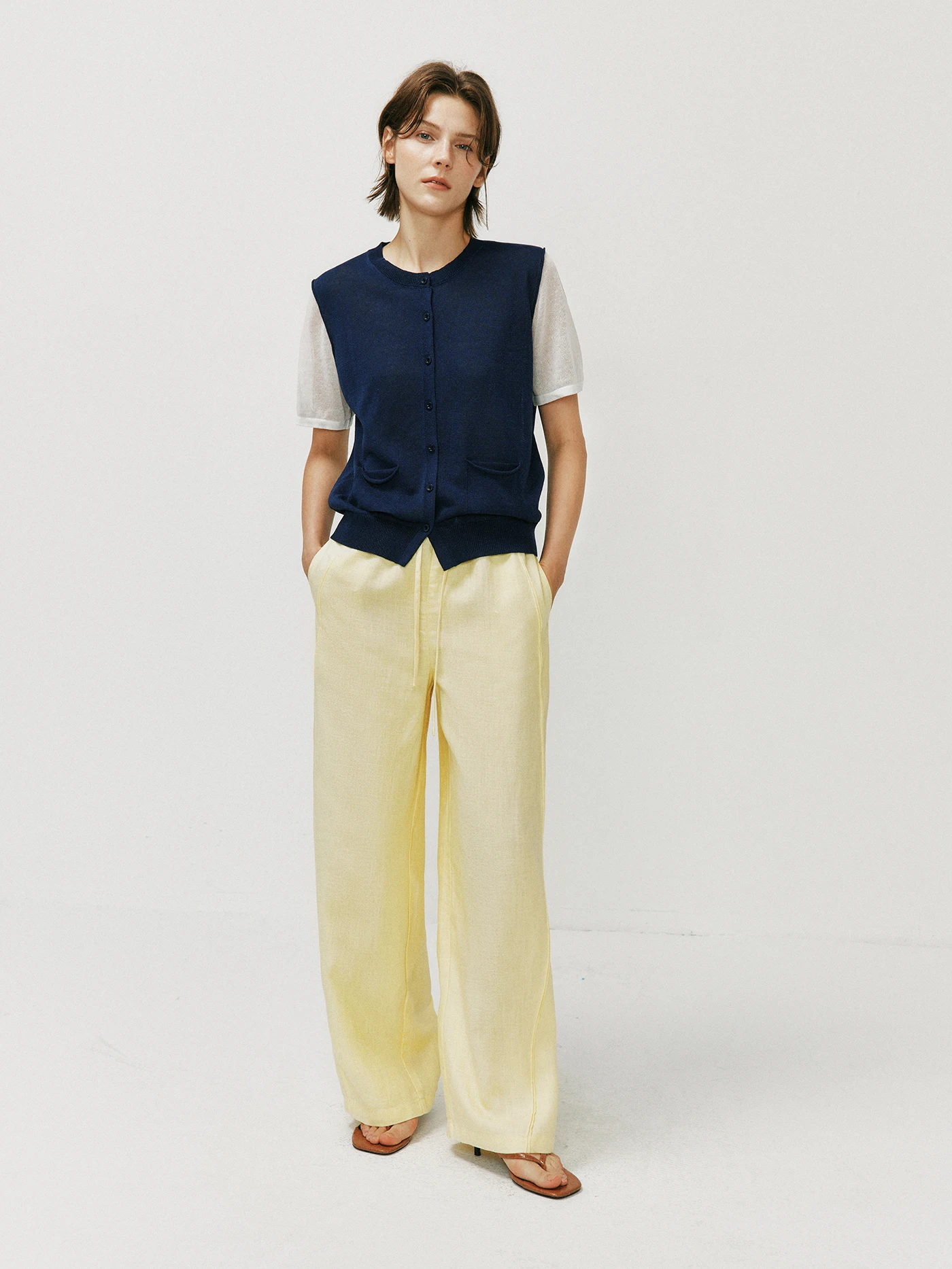 Casual Pleated Trousers Lenzing Lyocell Linen Twill Knife  Pants Elastic Waist Corduroy 3D Tailoring Breathable Women's J...
