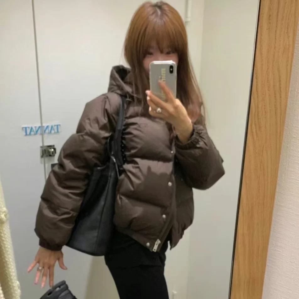 خفيفة الوزن أوزة أسفل Jaet مقنعين سستة ort Sle لون نقي الشتاء ملابس خارجية تخفيف Sle الدفء Thiened تصميم #2