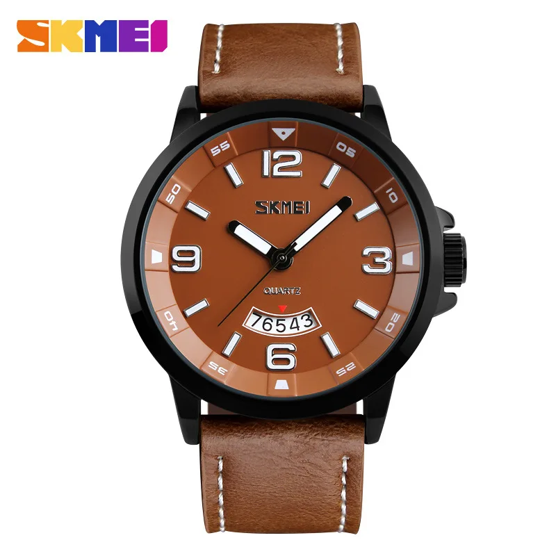 Skmei New Waterproof Men's Business Watch Casual Fashion Quartz Watch Genuine Leather Student Watch