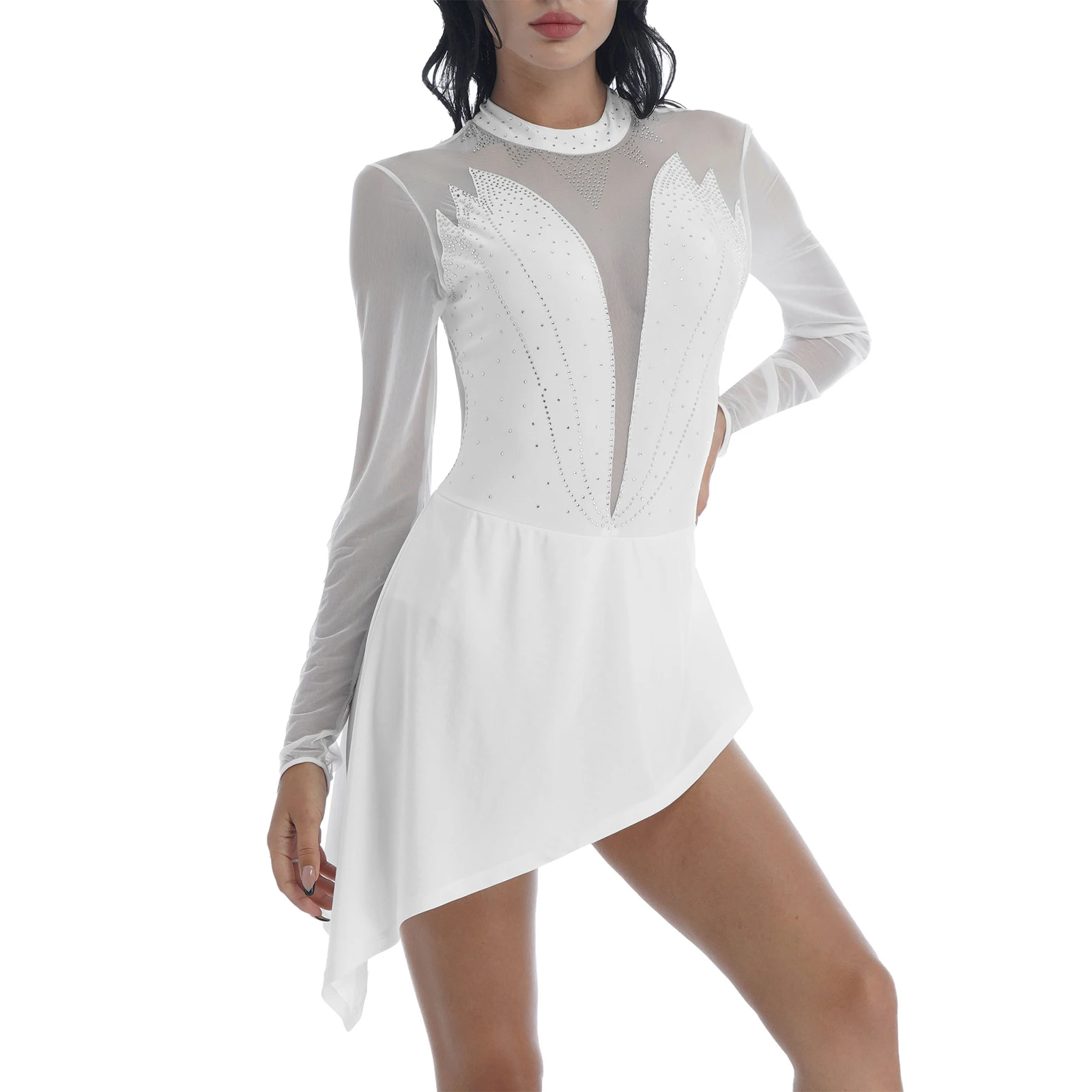 Robe de danse de patinage artistique pour femmes, maille diamantée
