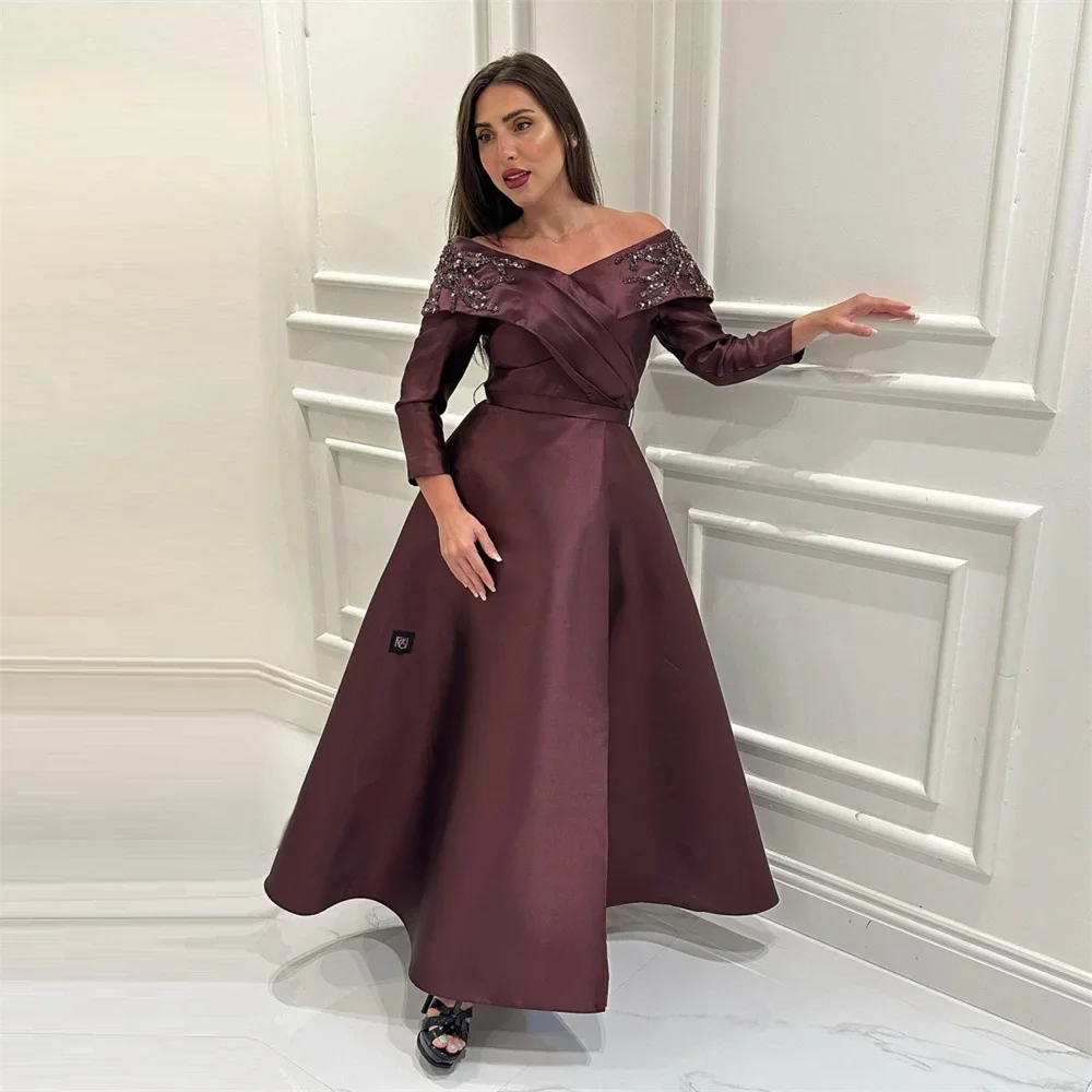 Customized Evening Gown Formal Prom Dress Dearin Off-the-shoulder A-line Ankle Length Skirts Bespoke Occasion Dresses Saudi Arab