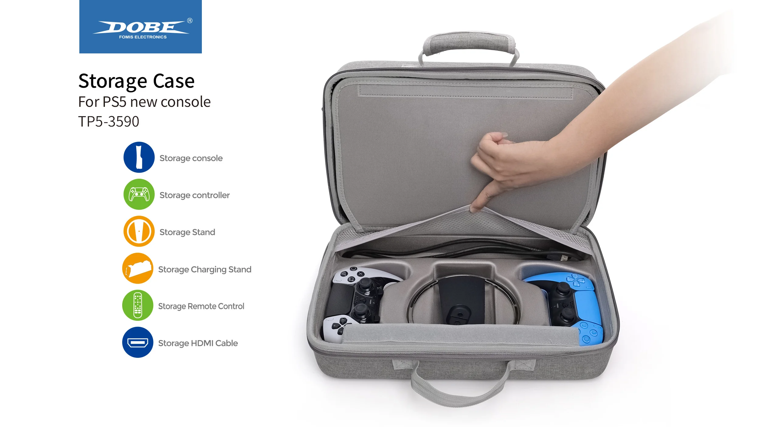 حقيبة محمولة لحماية التخزين متعددة الوظائف لوحدة التحكم في الألعاب DOBE forPS5 Slim مع سحاب مادة EVA TP5-3590